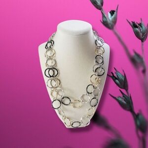 EUC Elegant Tiered Tri-Color Hammered Circle Link Statement Necklace
